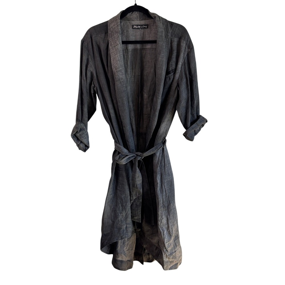 Elizabeth and James Charcoal Gray Crinkle Semisheer Belted Cardigan Quiet Luxury